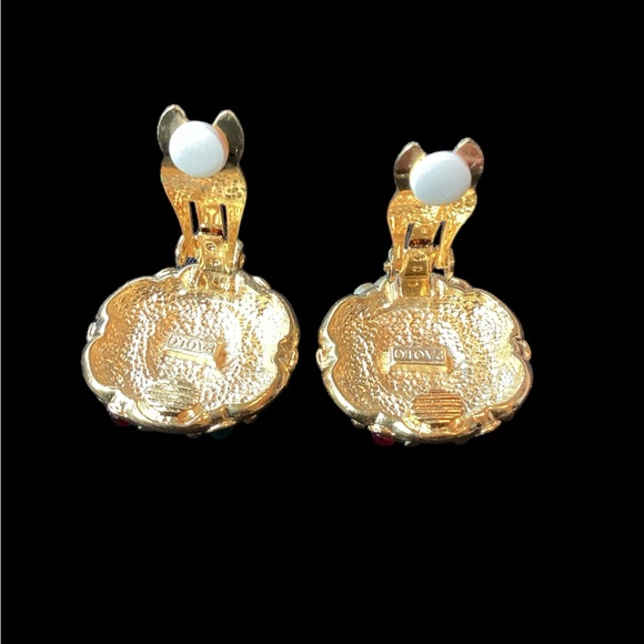 GUCCI 1980 Crested Gripoix Clip Earrings (t47) - Picture 3 of 11